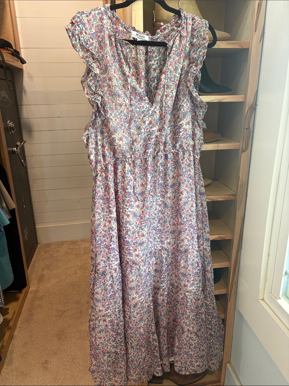 BB Dakota Floral Tiered Maxi Dress in Pink, Blue & Cream